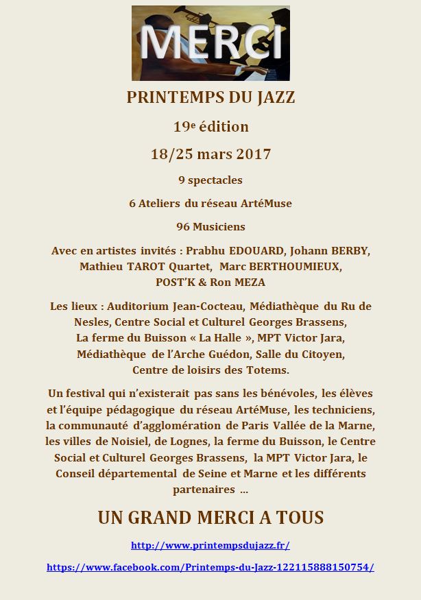 Remerciement Printemps du Jazz 2017